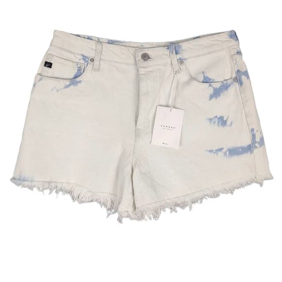 NWT Kancan Sz 11/29 Bleached White High Rise Denim Jean Shorts, Fray Cut-Off Mom - Picture 1 of 9